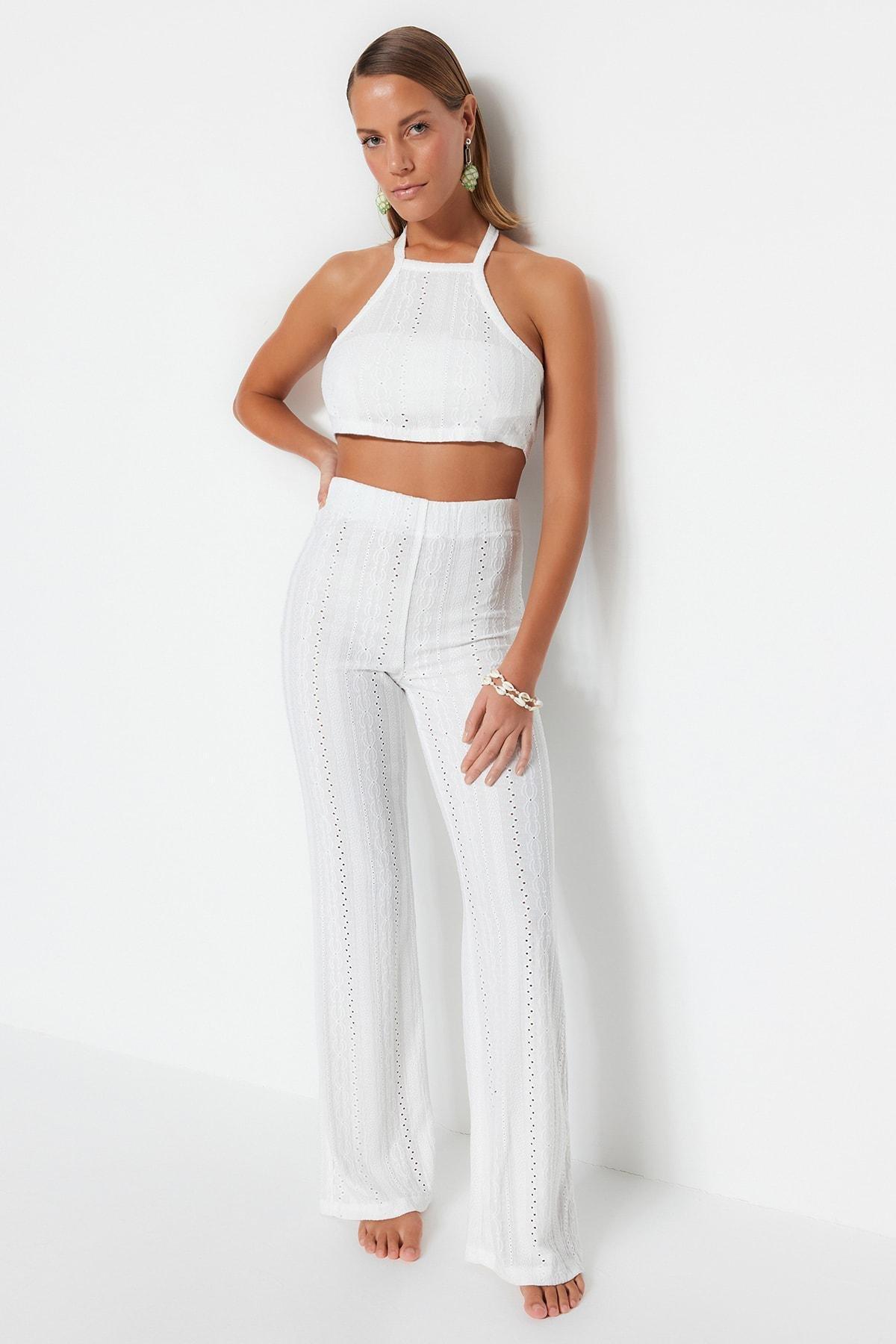 White Halterneck Slim Co-Ord Set, , large image number 1