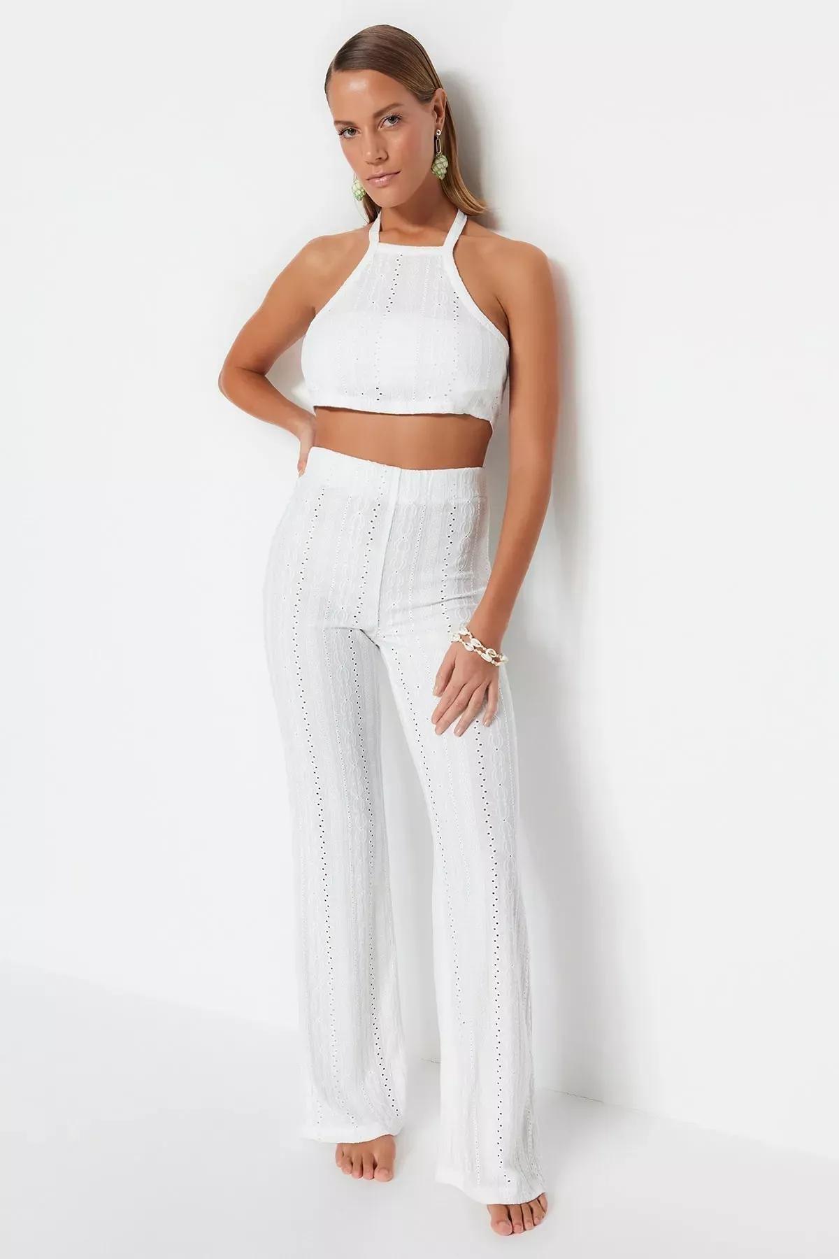 White Halterneck Slim Co-Ord Set, Ecru, medium