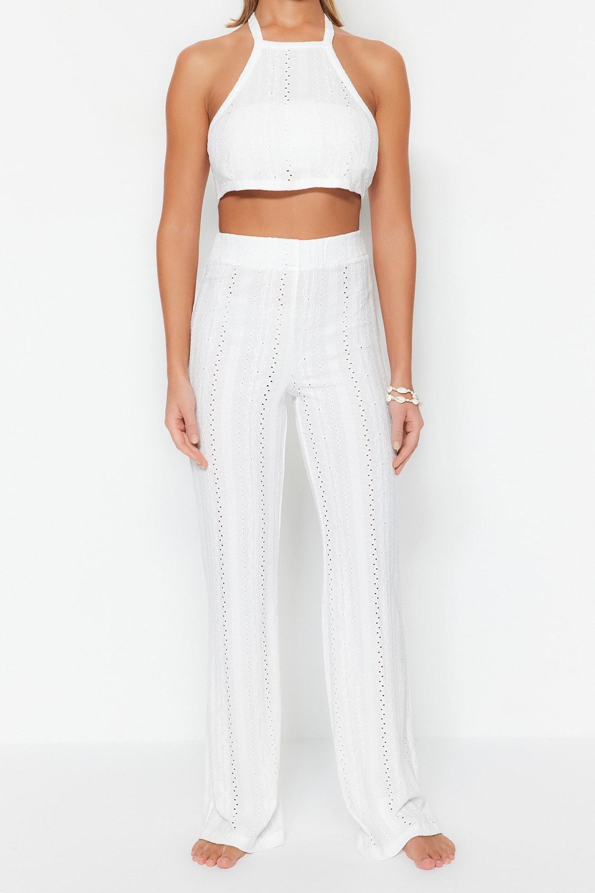 White Halterneck Slim Co-Ord Set, , large image number 3