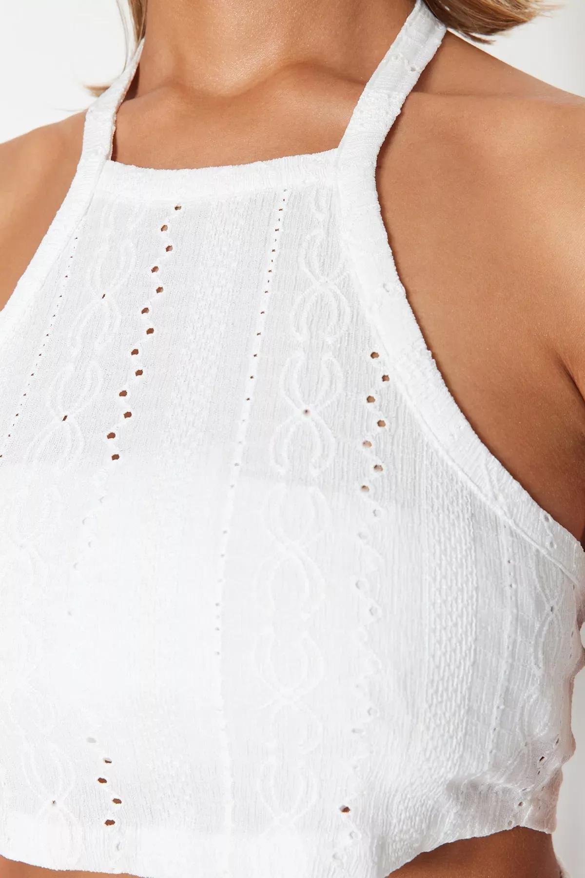 White Halterneck Slim Co-Ord Set, Ecru, large image number 4