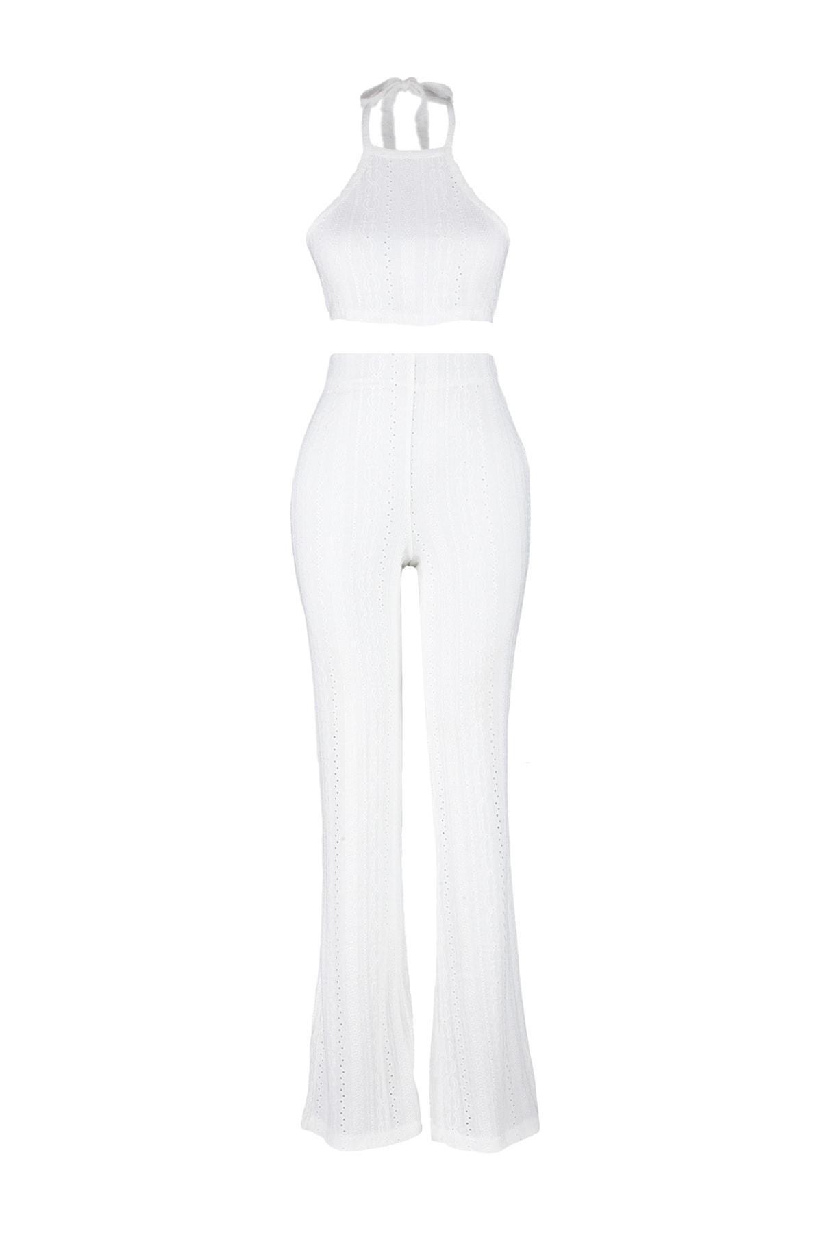 White Halterneck Slim Co-Ord Set, , large image number 5