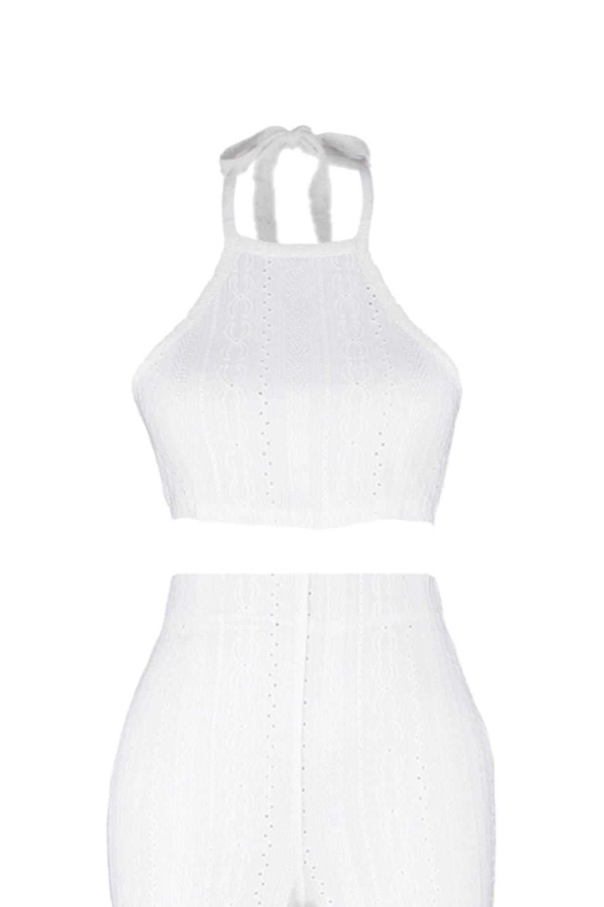 White Halterneck Slim Co-Ord Set, , large image number 6