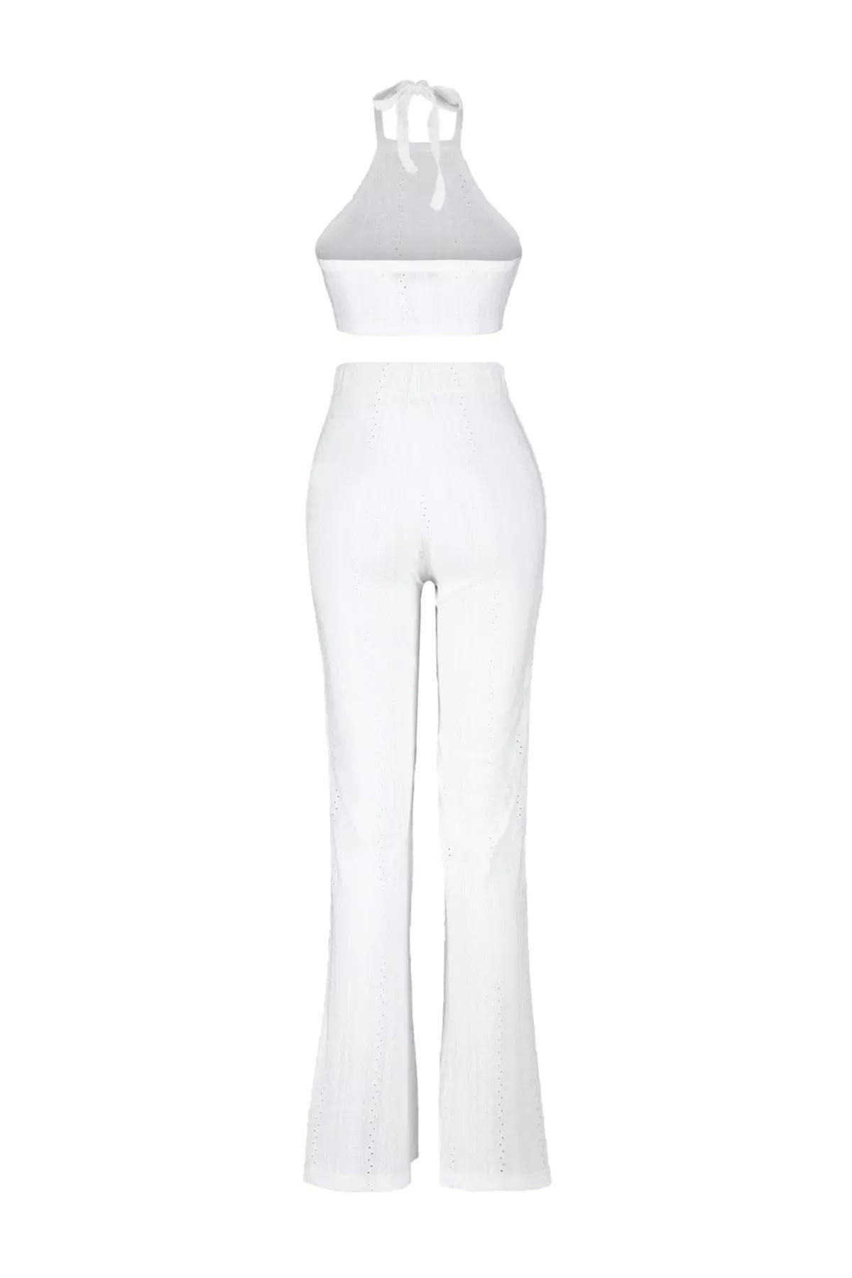 White Halterneck Slim Co-Ord Set, Ecru, large image number 7