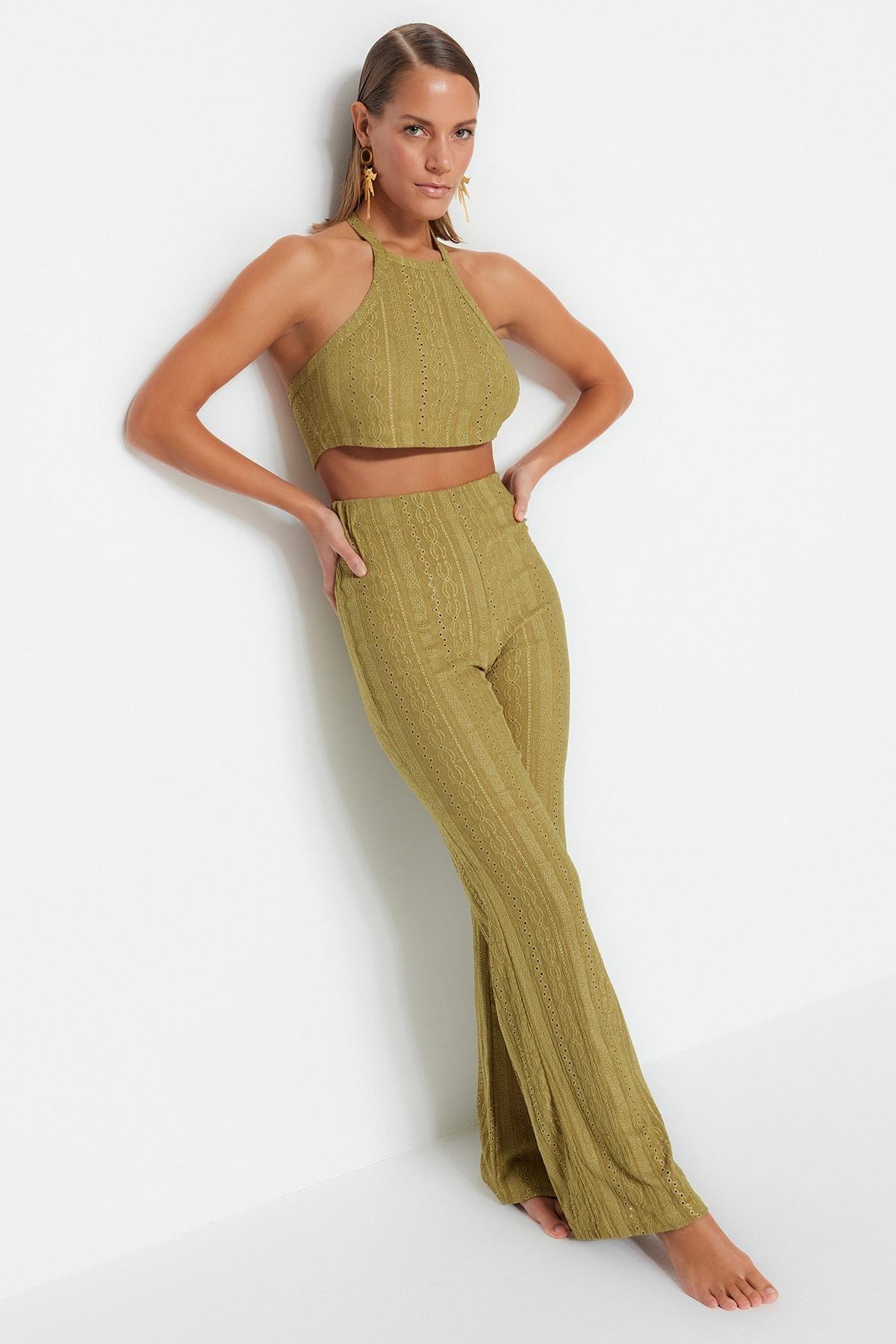 Khaki Halter neck Slim Co-Ord Set, , large image number 0