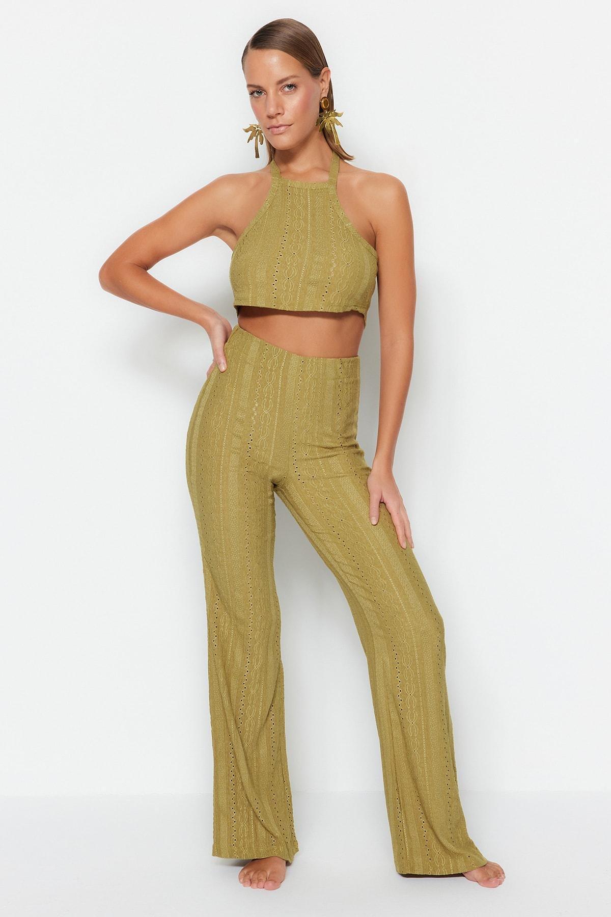 Khaki Halter neck Slim Co-Ord Set, , large image number 2