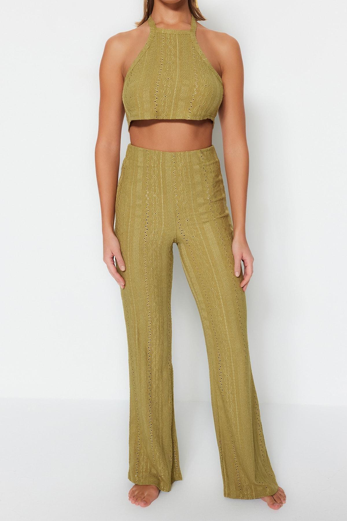 Khaki Halter neck Slim Co-Ord Set, , large image number 3