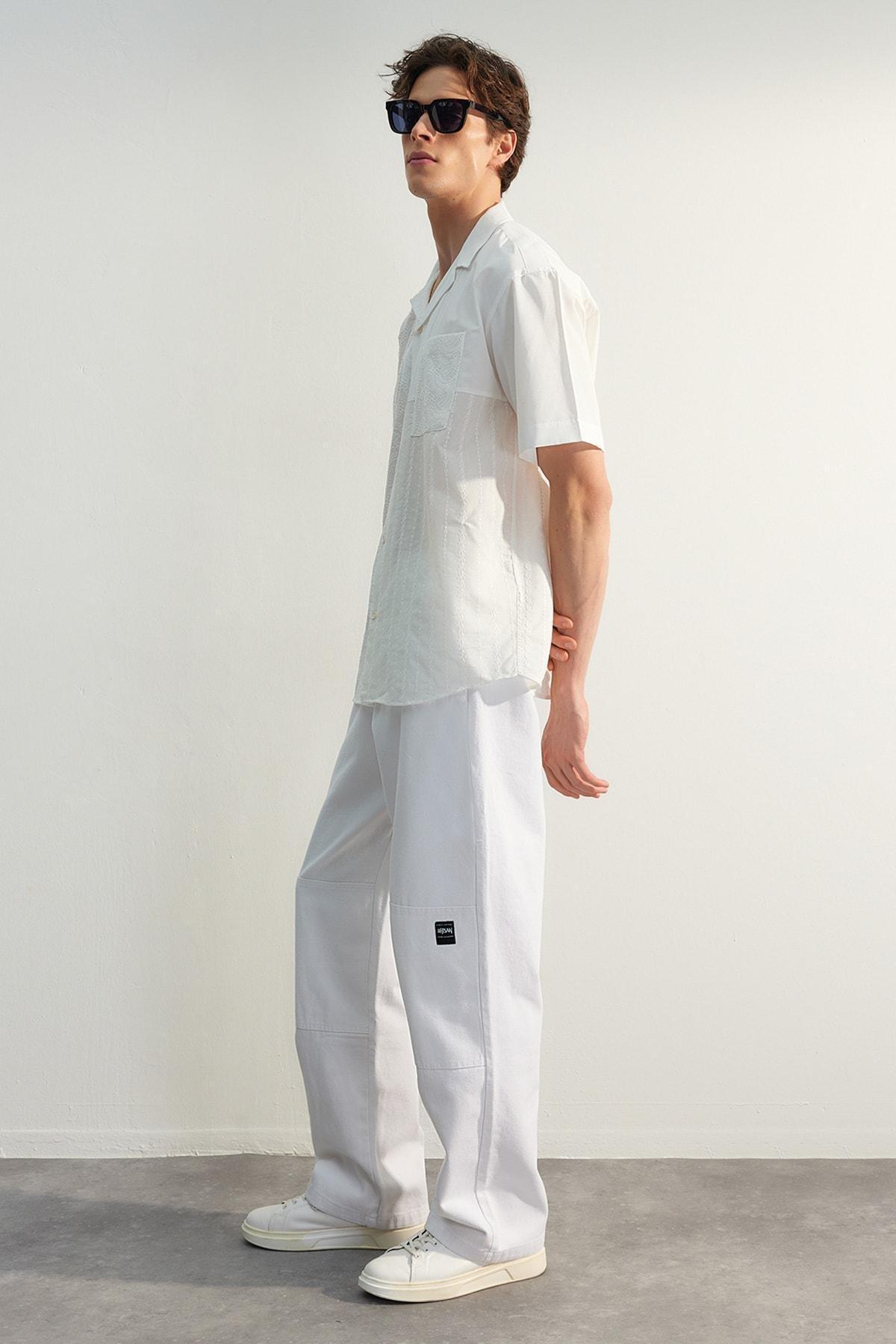 White Limited Edition Loose Fit Gabardine Trousers, , large image number 2