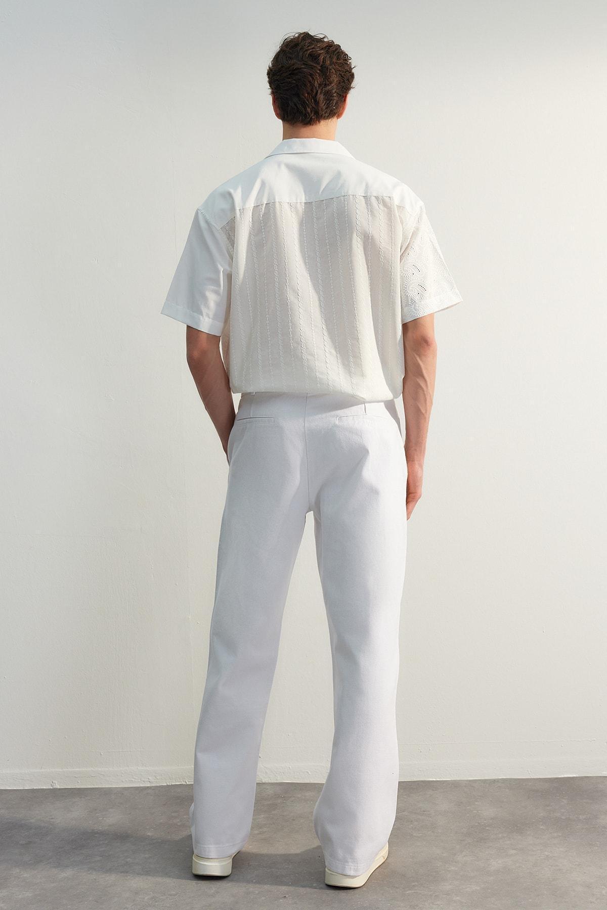 White Limited Edition Loose Fit Gabardine Trousers, , large image number 5
