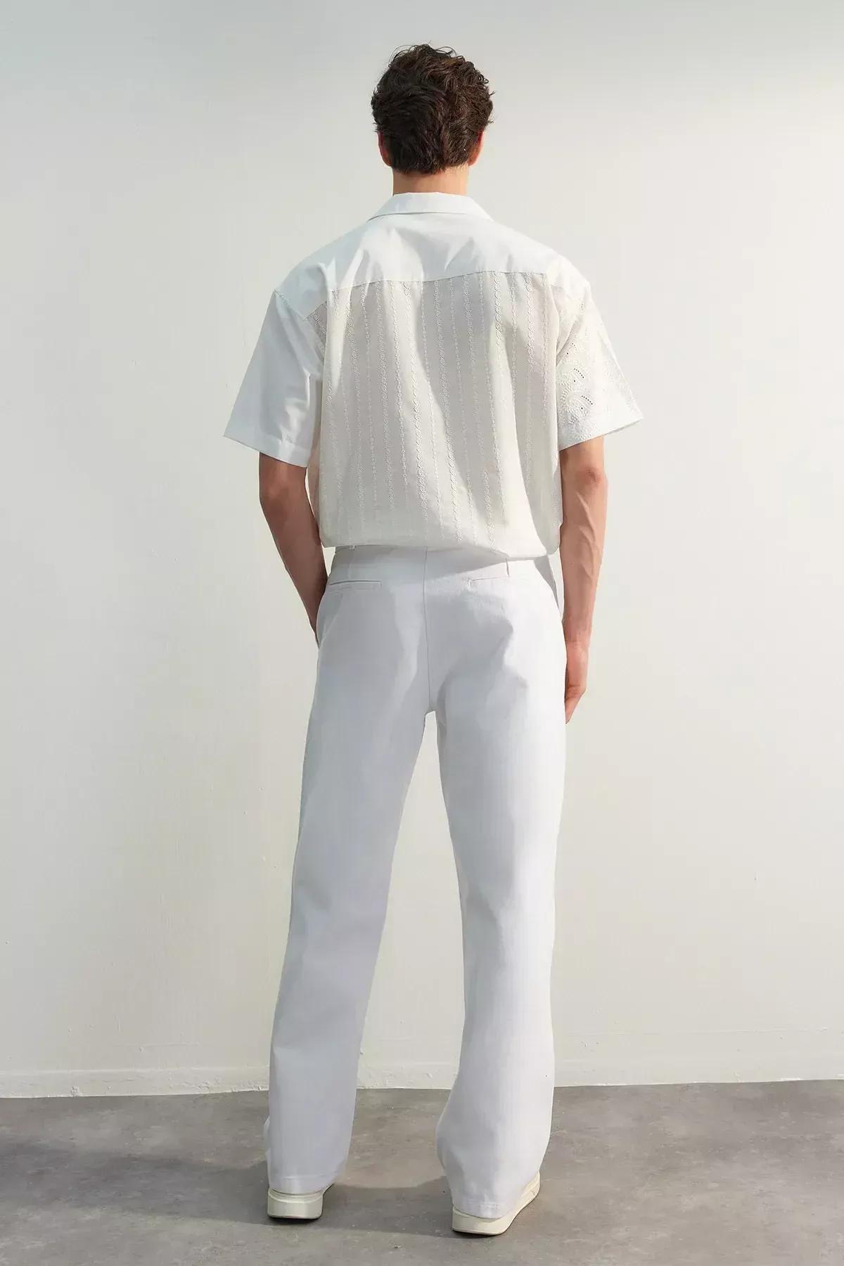 White Limited Edition Loose Fit Gabardine Trousers, White, large image number 5