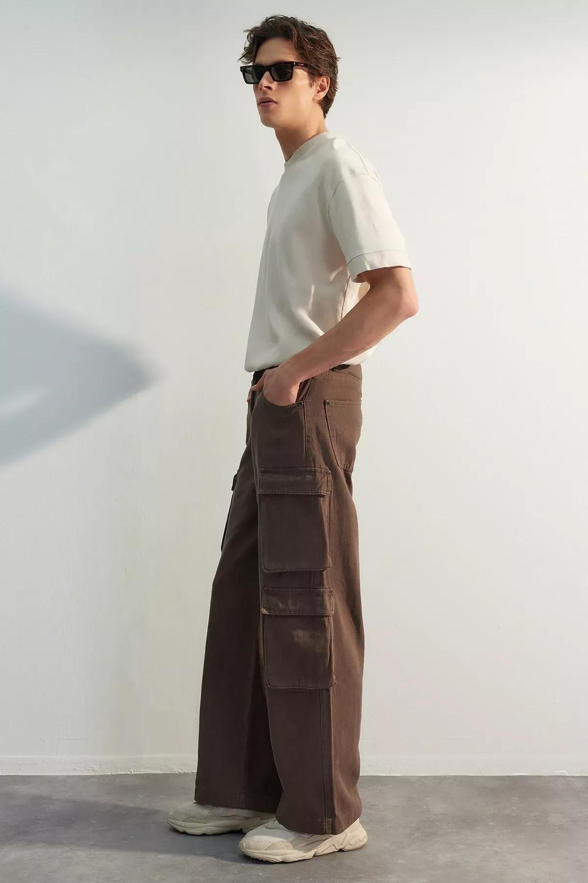 Brown Wide Leg Pants, Brown, large image number 1