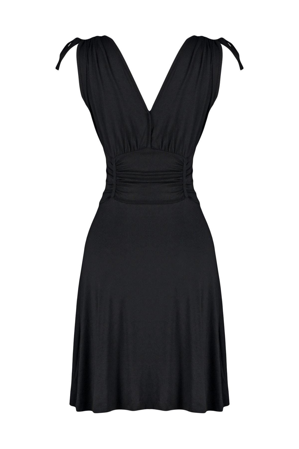 Black V-Neck Skater Dress, , large image number 5