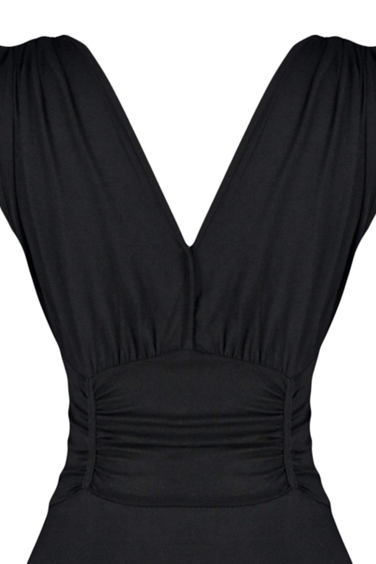 Black V-Neck Skater Dress, , large image number 6