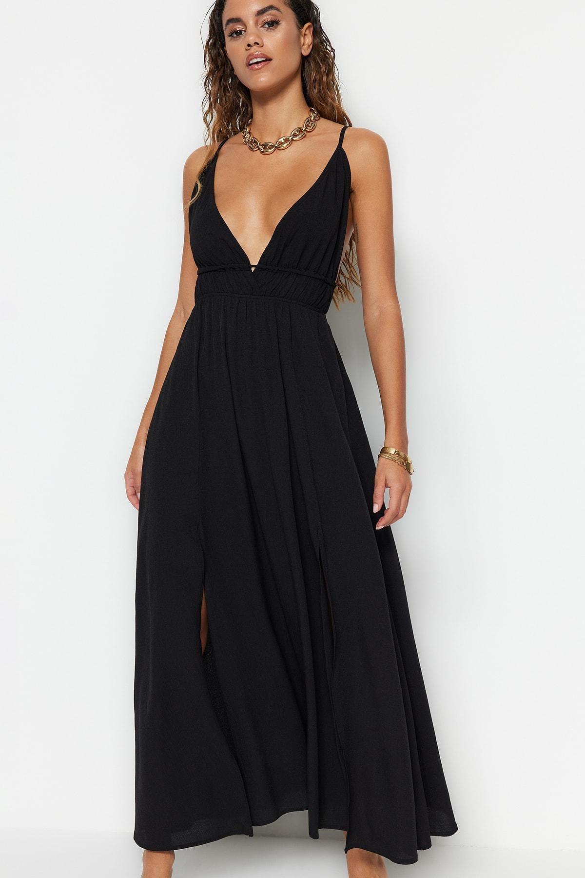 Black V-Neck Dress, , large image number 0