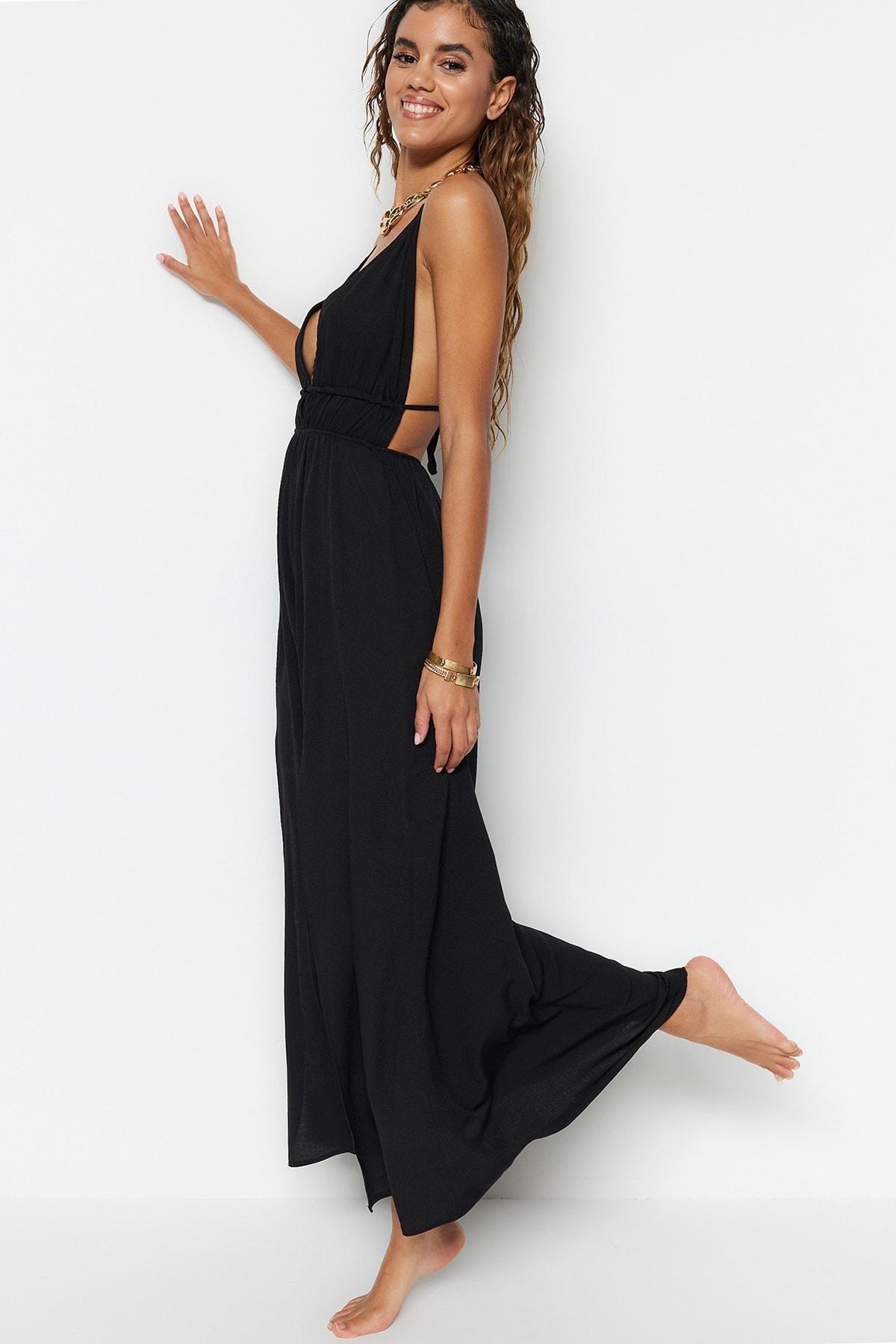 Black V-Neck Dress, , large image number 1