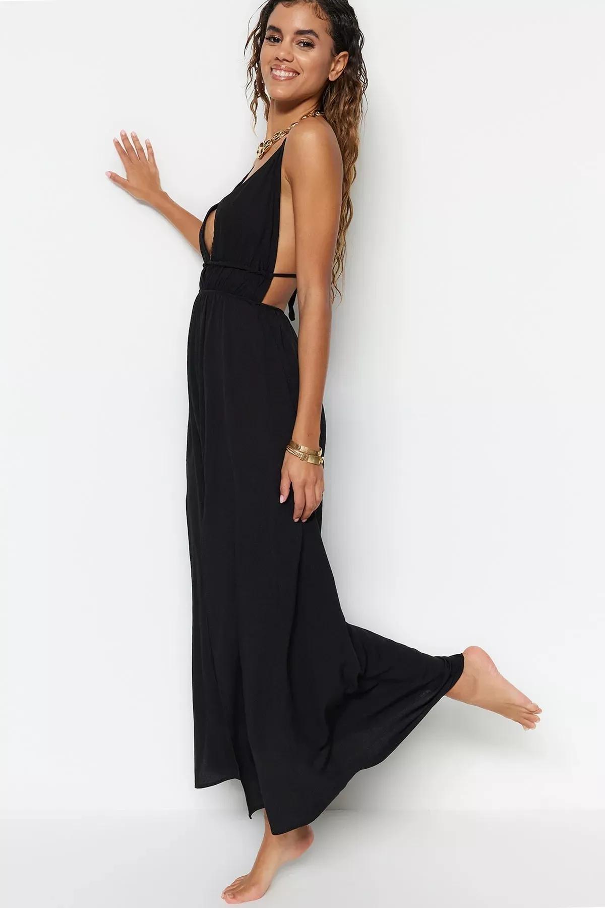Black V-Neck Dress, , large image number 1