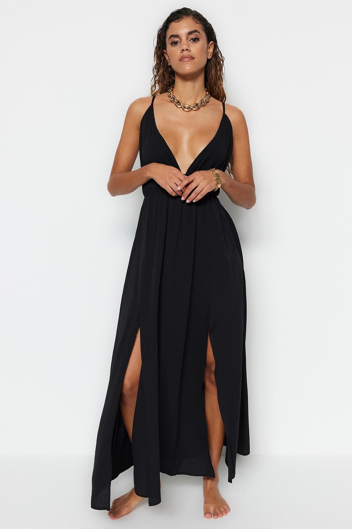 Black V-Neck Dress, , large image number 2
