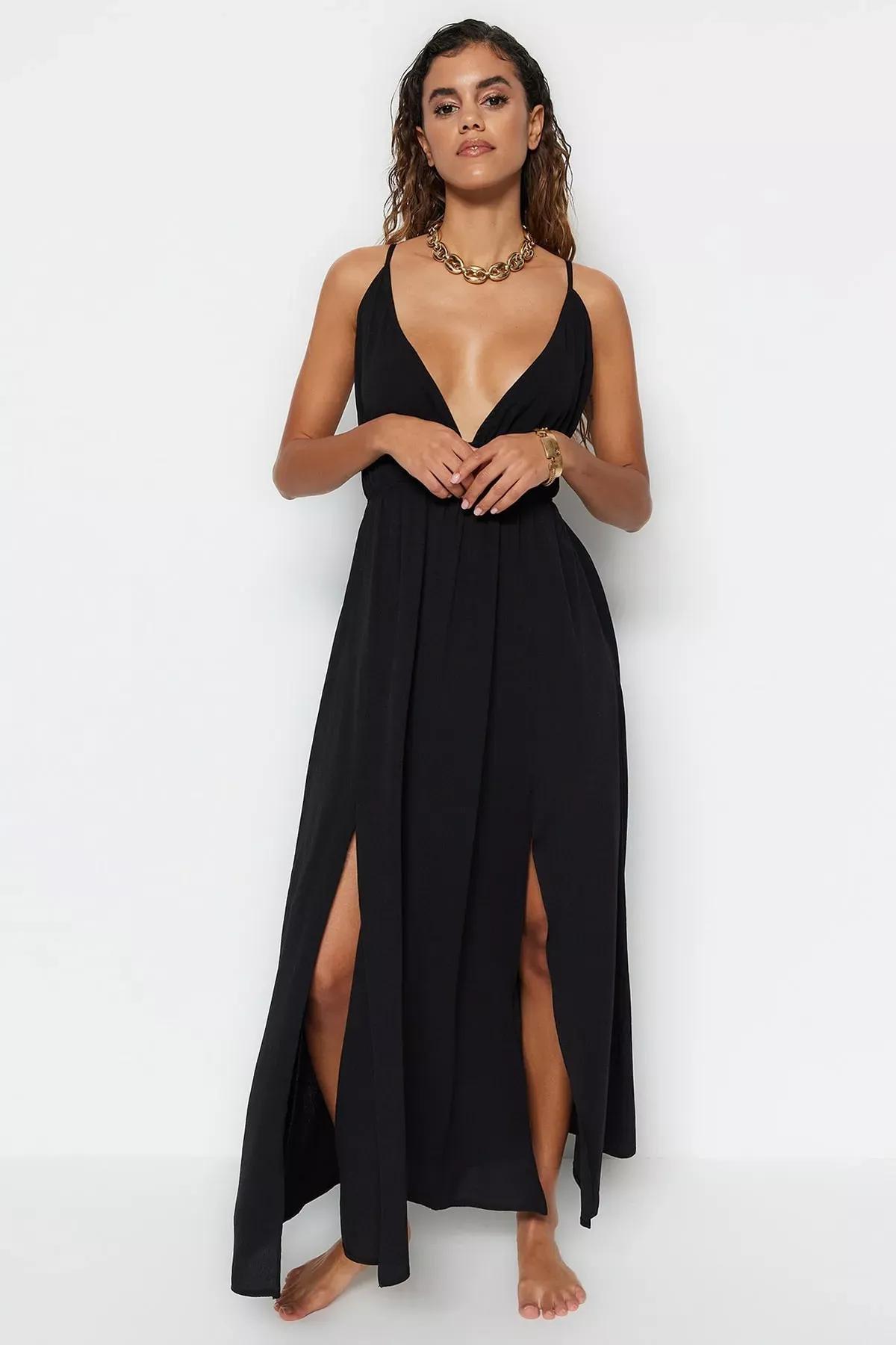 Black V-Neck Dress, , large image number 2