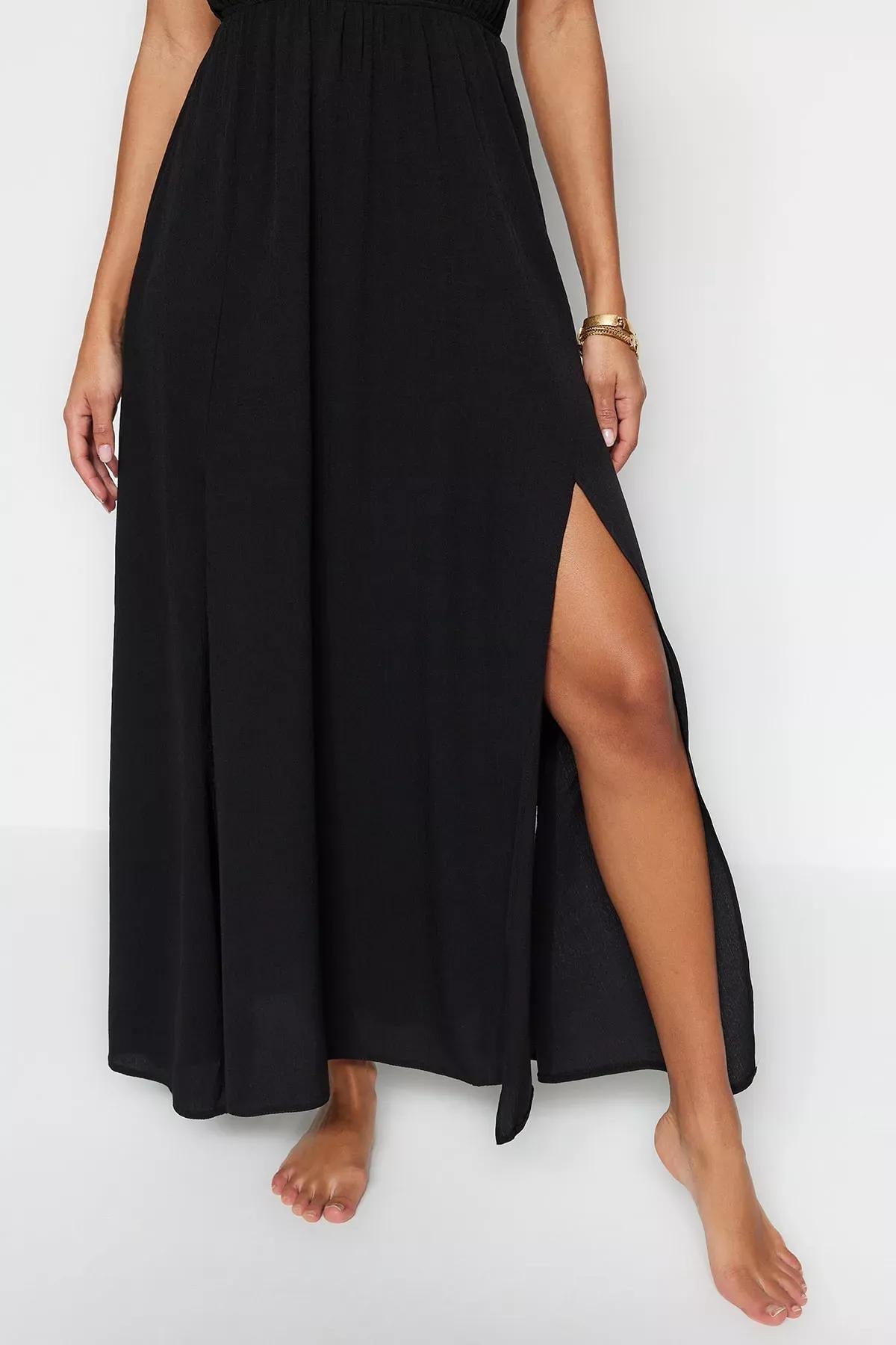 Black V-Neck Dress, , large image number 4