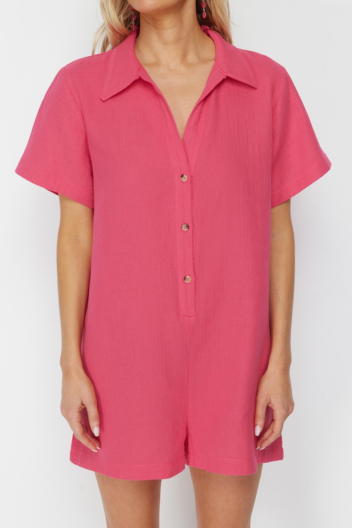 Pink Wide Fit Muslin Cotton Jumpsuit, , large image number 3