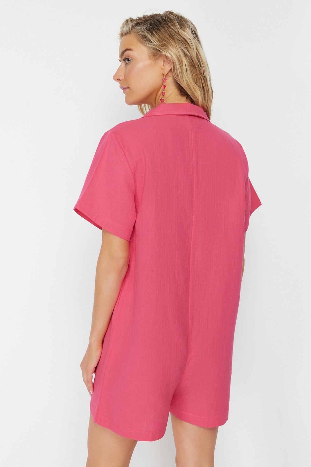 Pink Wide Fit Muslin Cotton Jumpsuit, , large image number 4