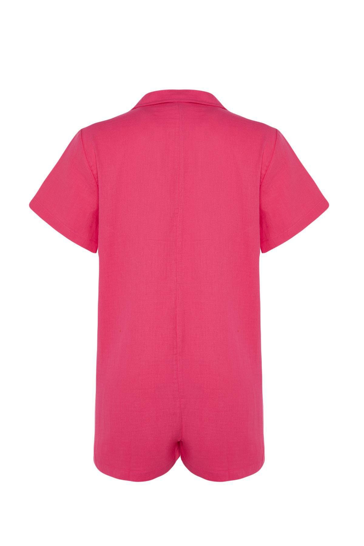 Pink Wide Fit Muslin Cotton Jumpsuit, , large image number 6