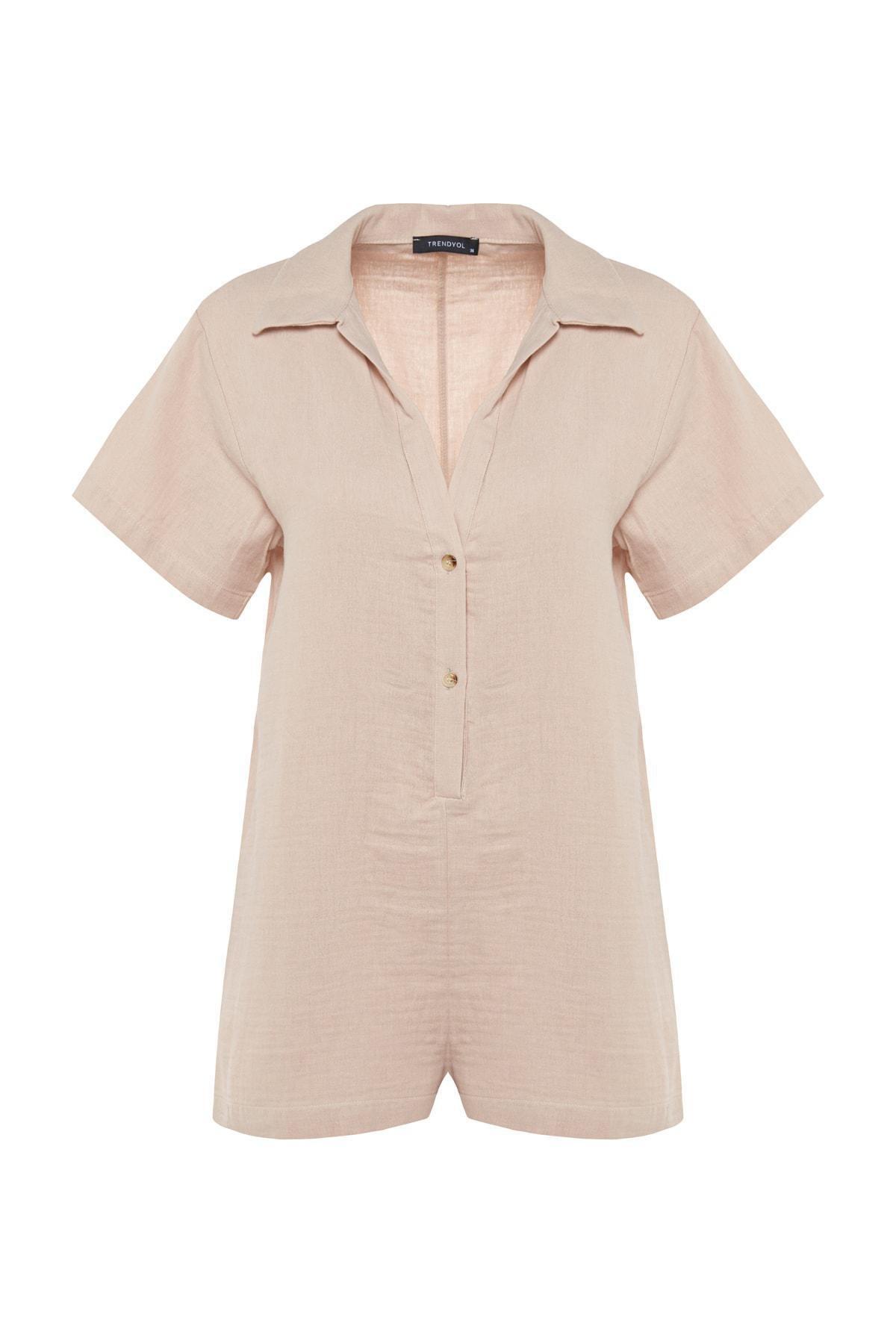 Cream Relaxed Mandarin Collar Jumpsuit, , large image number 4