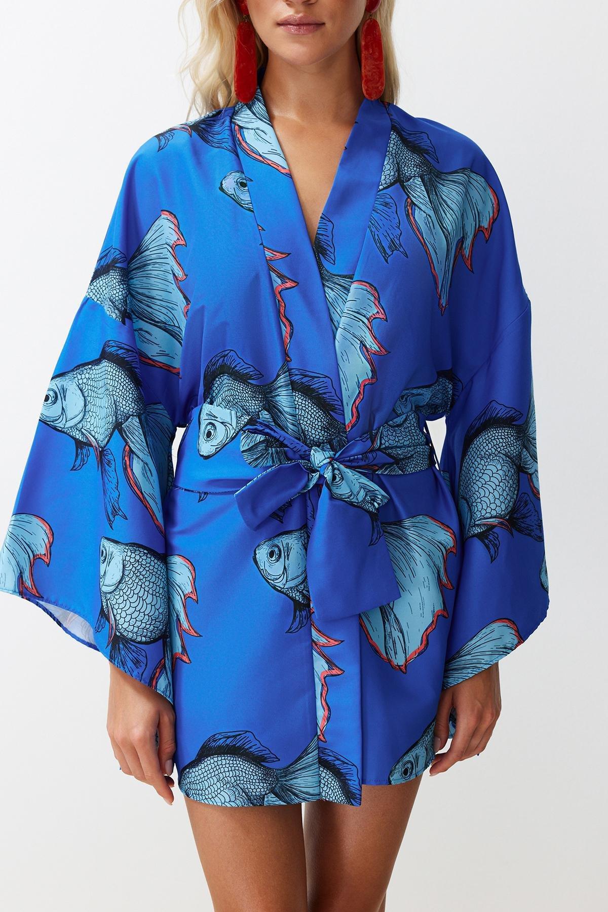 Patterned Belted Mini Kimono, , large image number 3