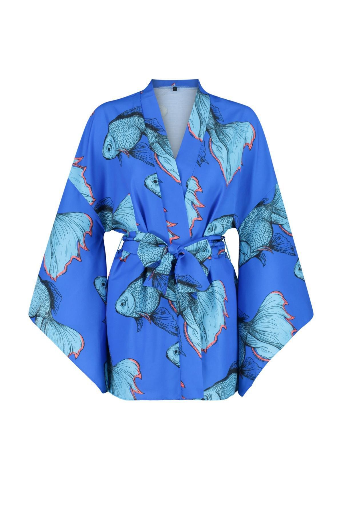 Patterned Belted Mini Kimono, , large image number 4