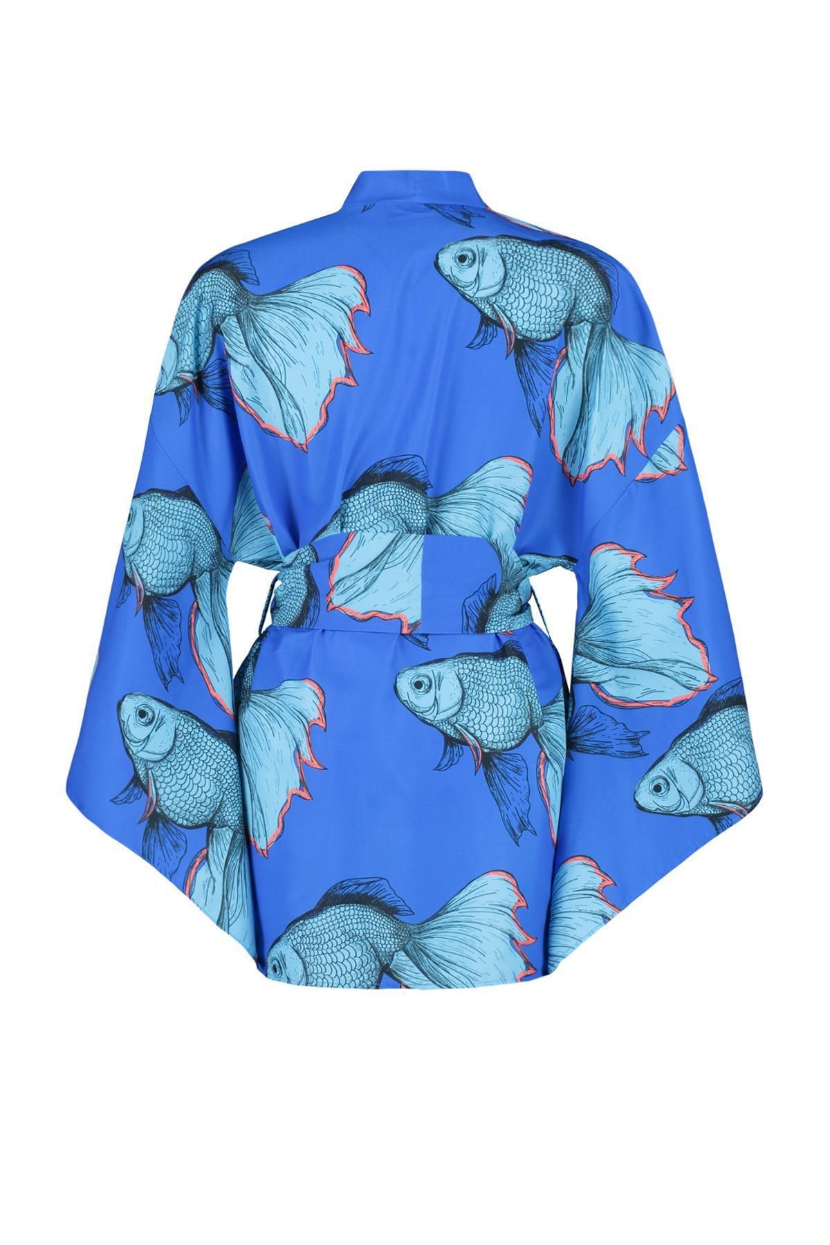 Patterned Belted Mini Kimono, , large image number 5