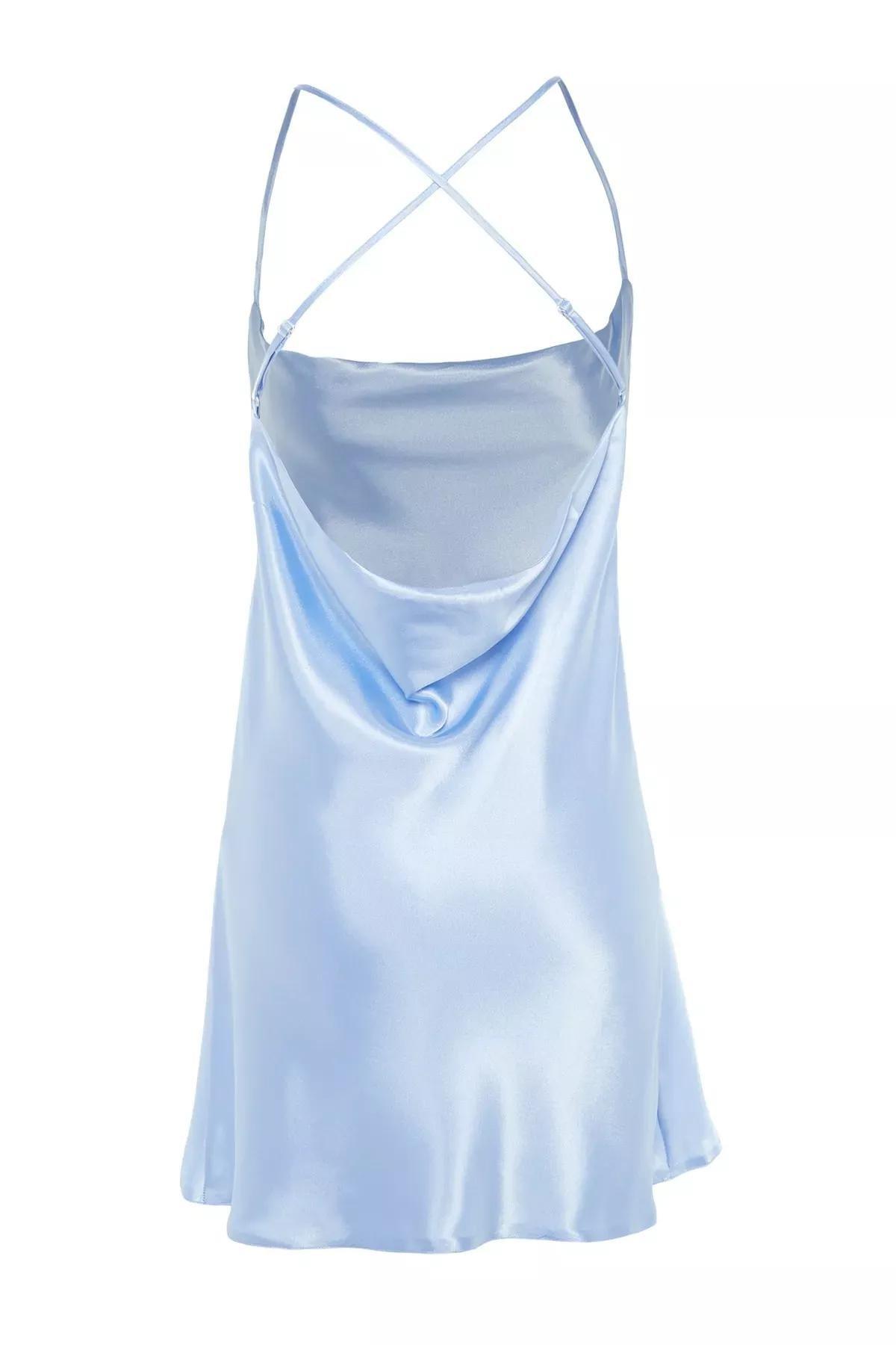 قميص نوم بفتحة رقبة متدلية، أزرق, Blue, large image number 7