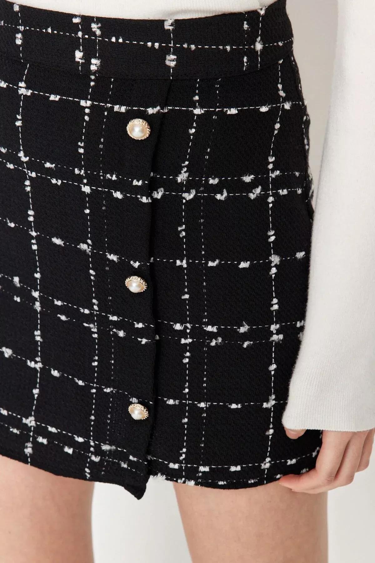 Black Plaid Mini Skirt, Black, large image number 3