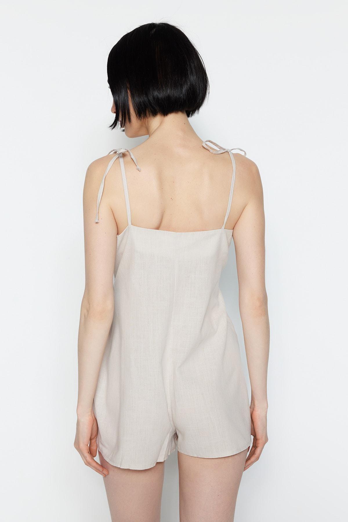 Beige V-Neck Jumpsuit, , large image number 5