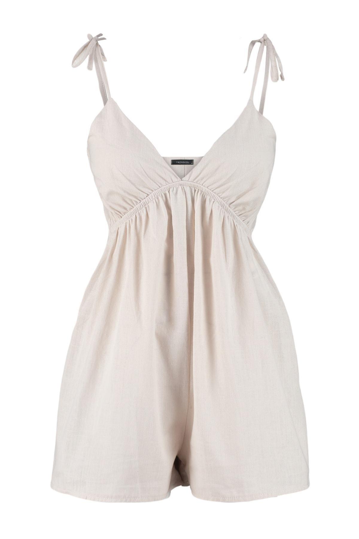 Beige V-Neck Jumpsuit, , large image number 6