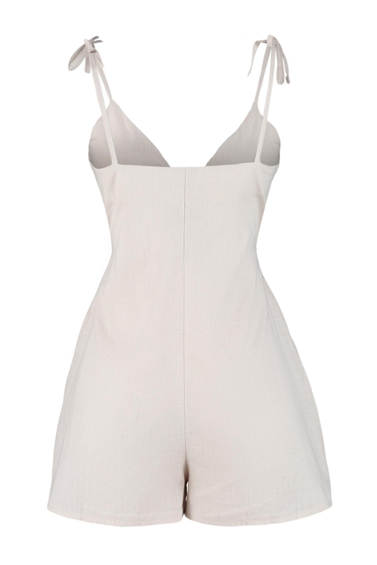 Beige V-Neck Jumpsuit, , large image number 8