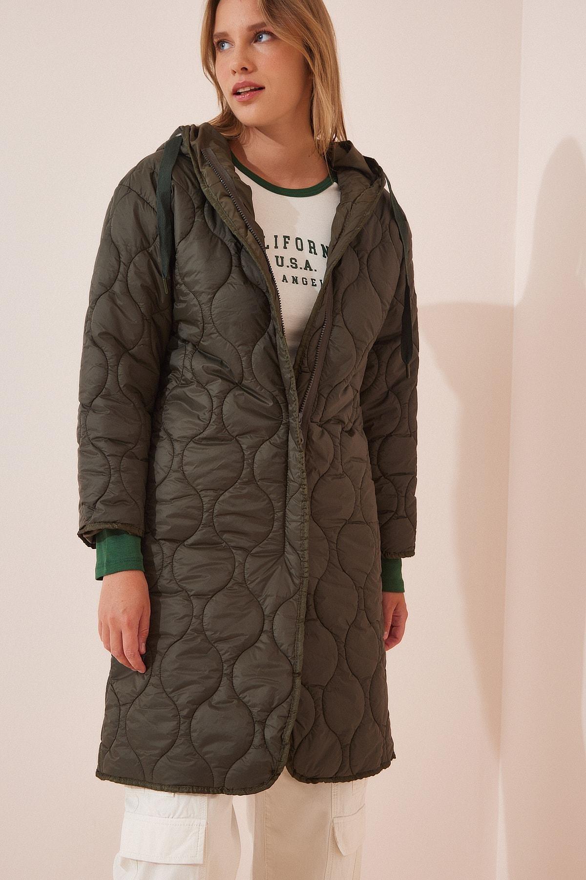 Khaki Hooded Quilted Coat, , large image number 0