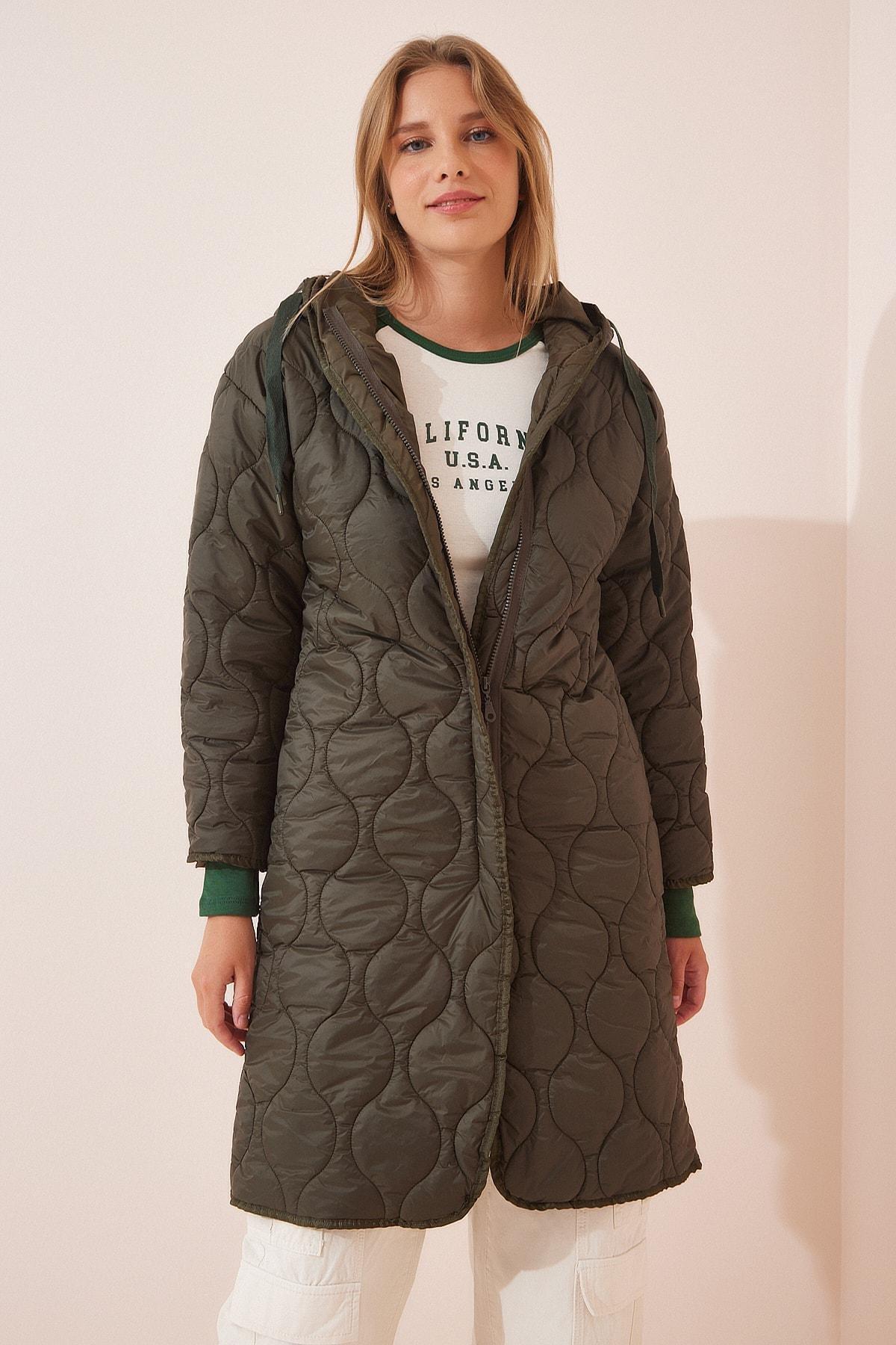 Khaki Hooded Quilted Coat, , large image number 1