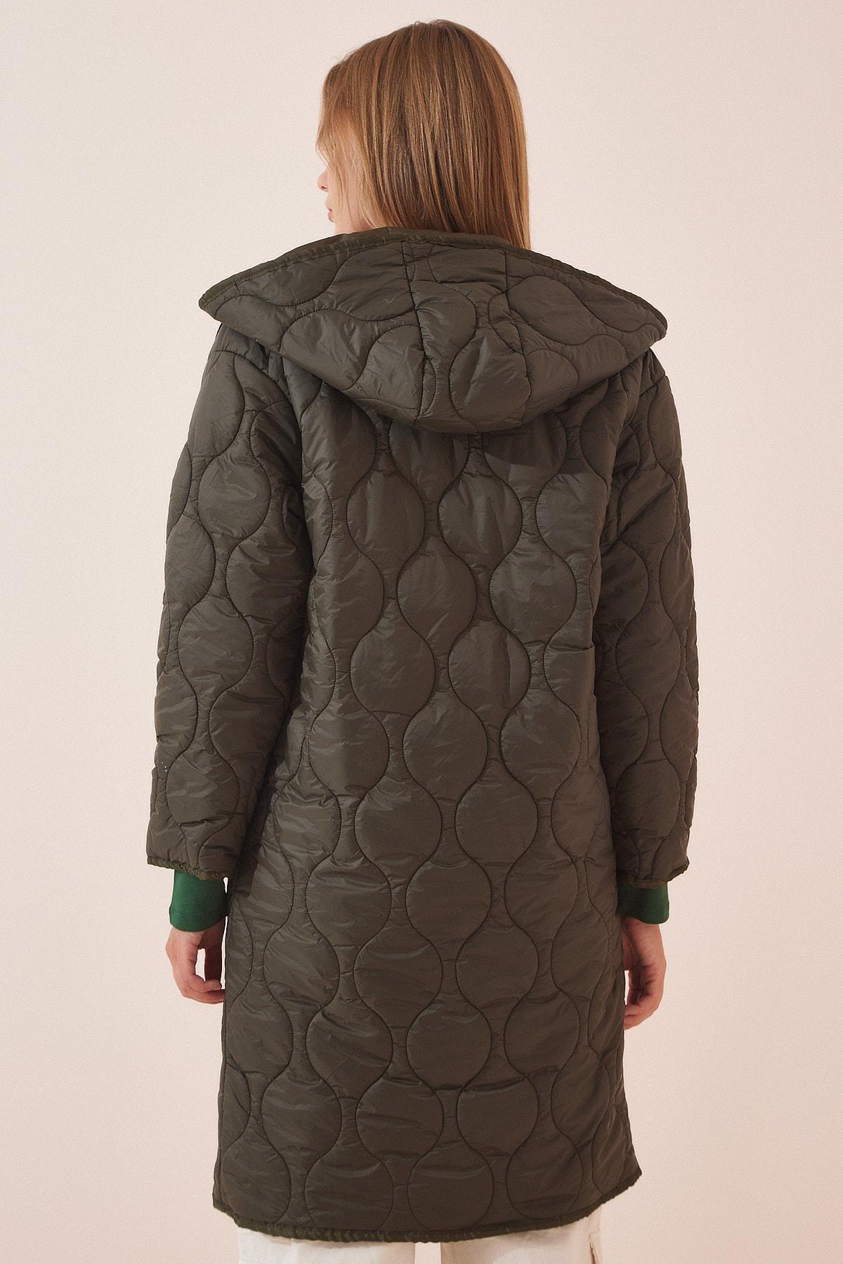Khaki Hooded Quilted Coat, , large image number 2