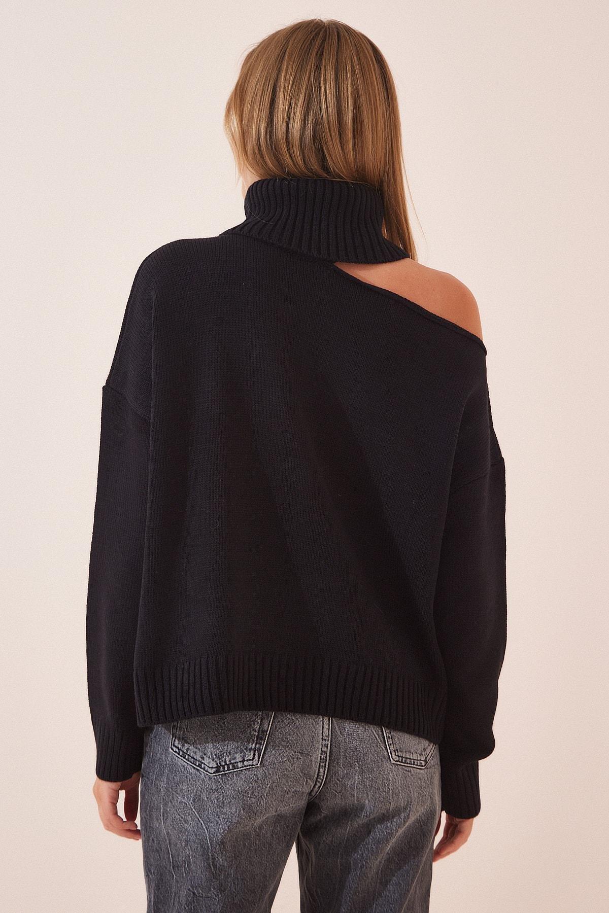 Black Turtleneck Knitwear Sweater, BLACK, large image number 2