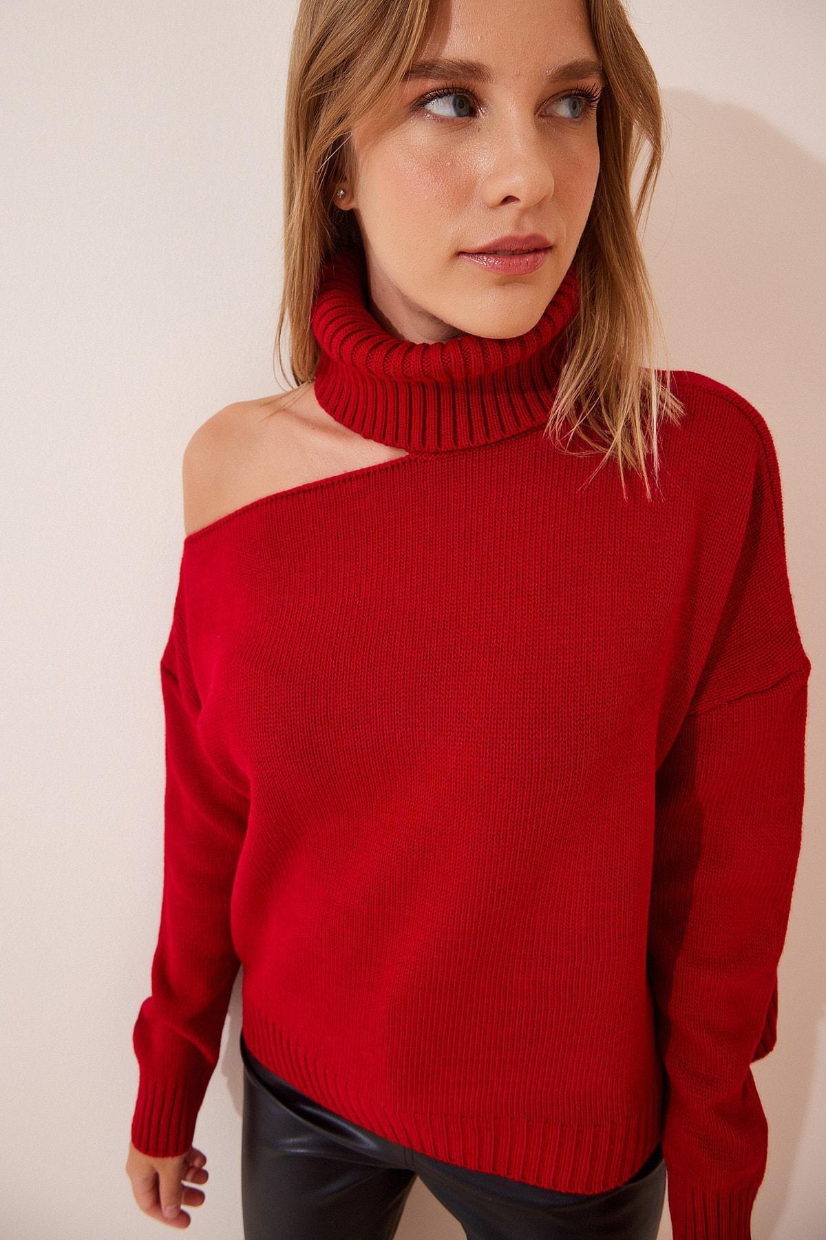 Red Turtleneck Knitwear Sweater, Red, large image number 0