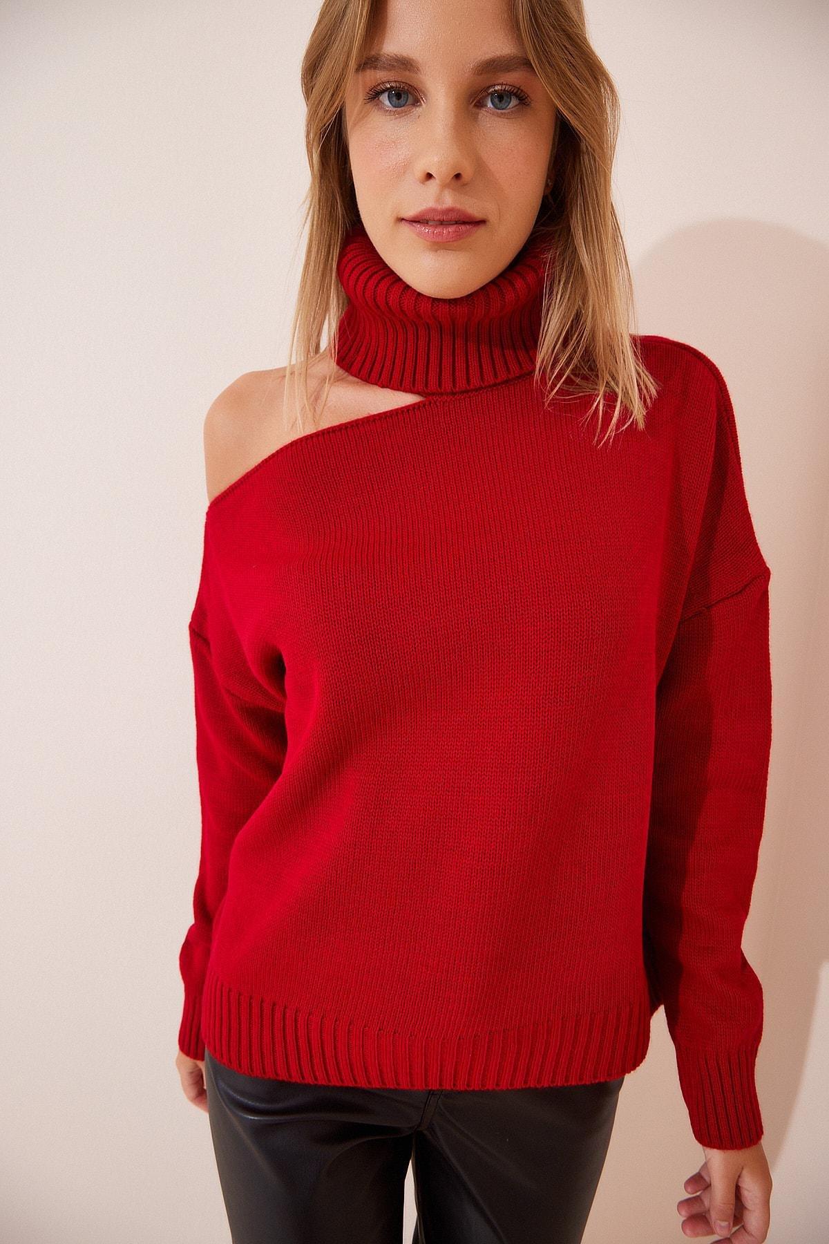 Red Turtleneck Knitwear Sweater, Red, large image number 1