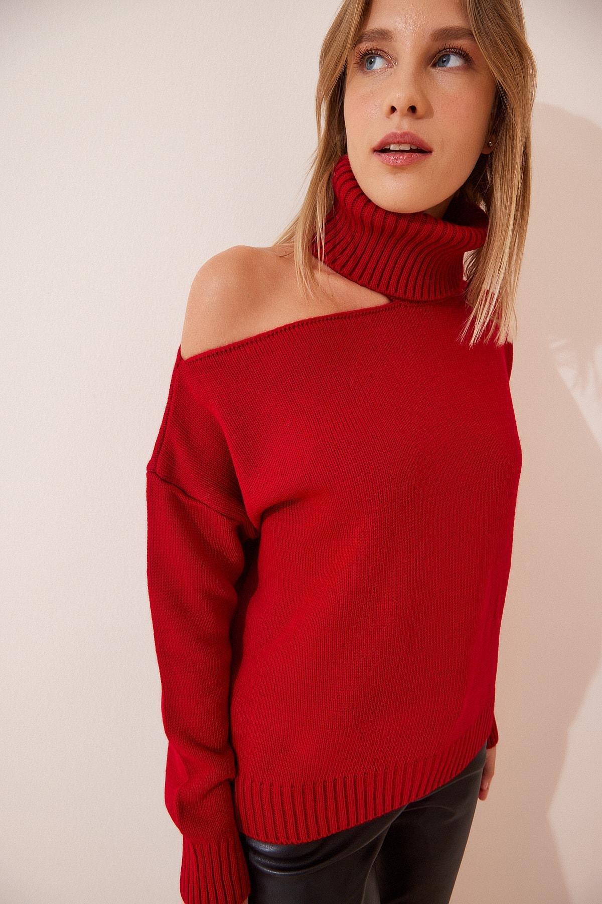 Red Turtleneck Knitwear Sweater, Red, large image number 2