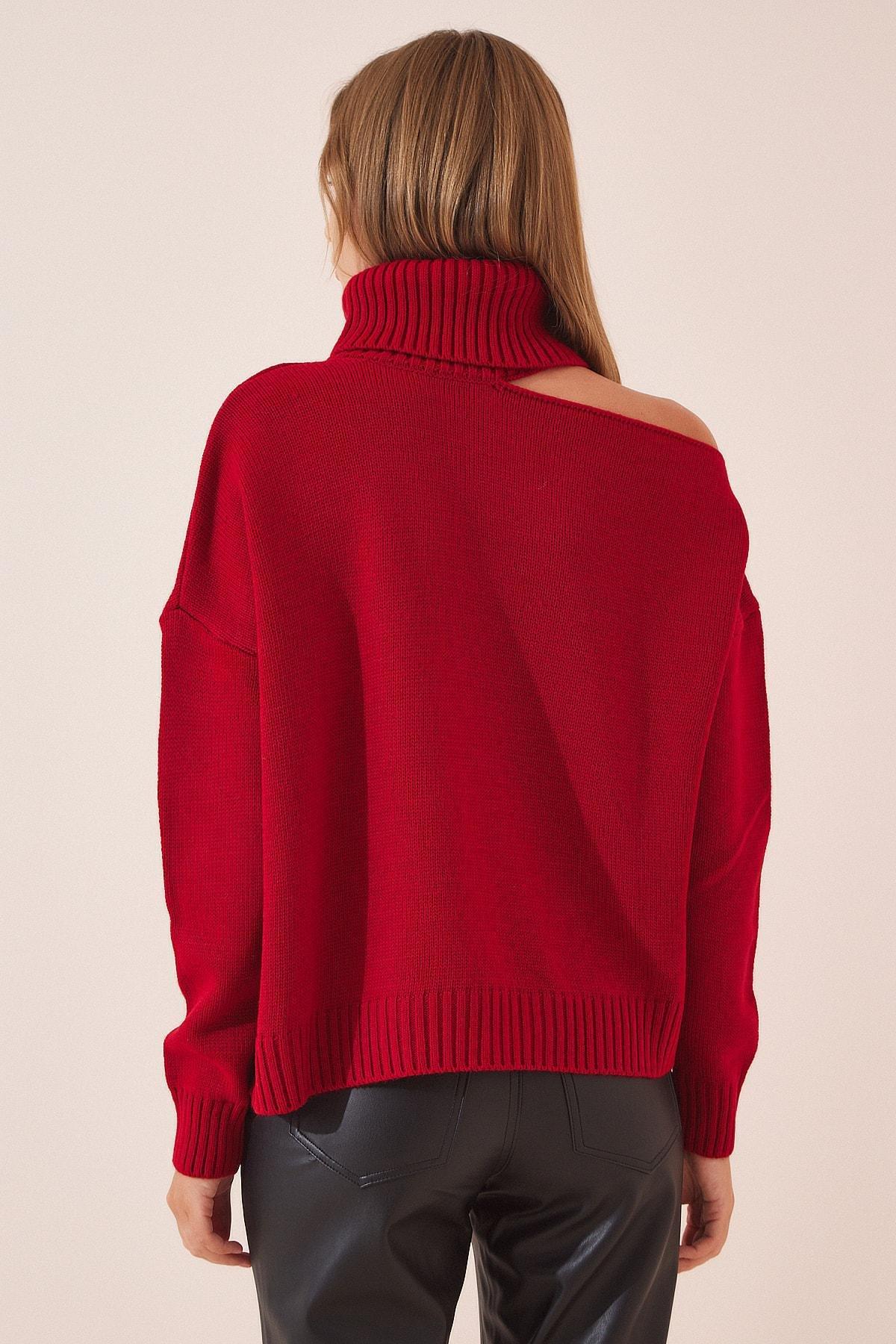 Red Turtleneck Knitwear Sweater, Red, large image number 3