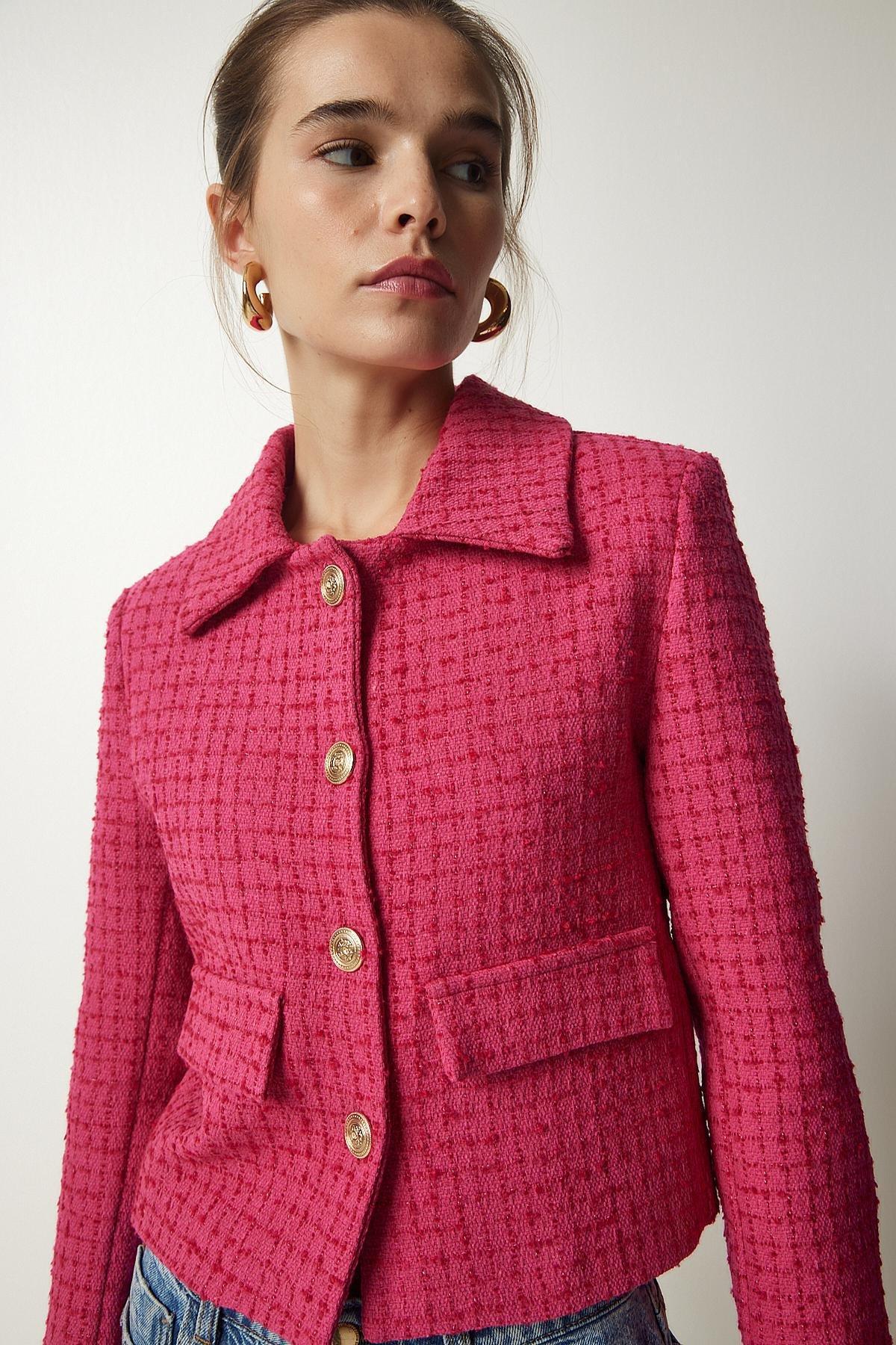 Pink Tweed Crop Jacket, , large image number 0