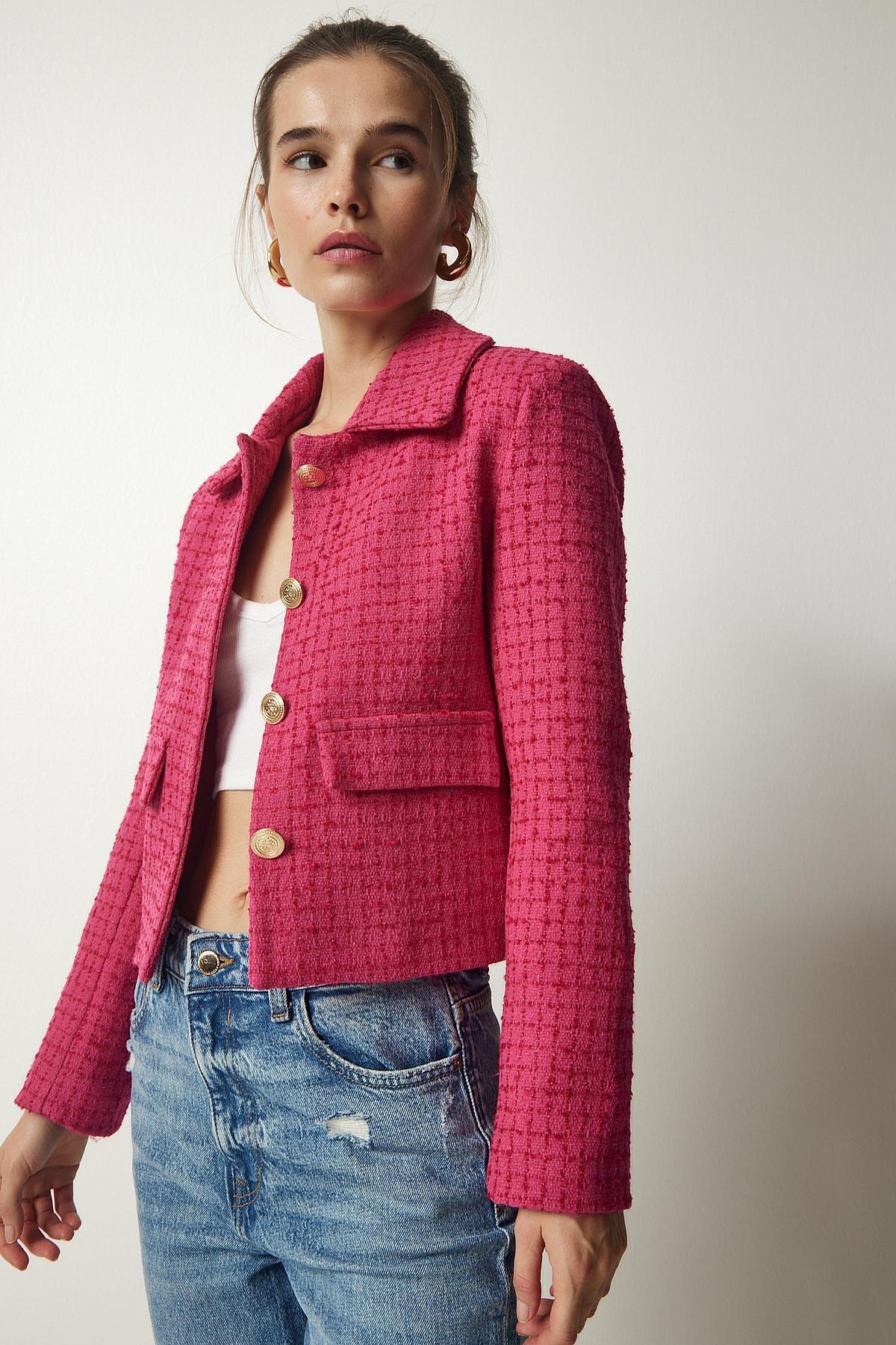 Pink Tweed Crop Jacket, , large image number 2