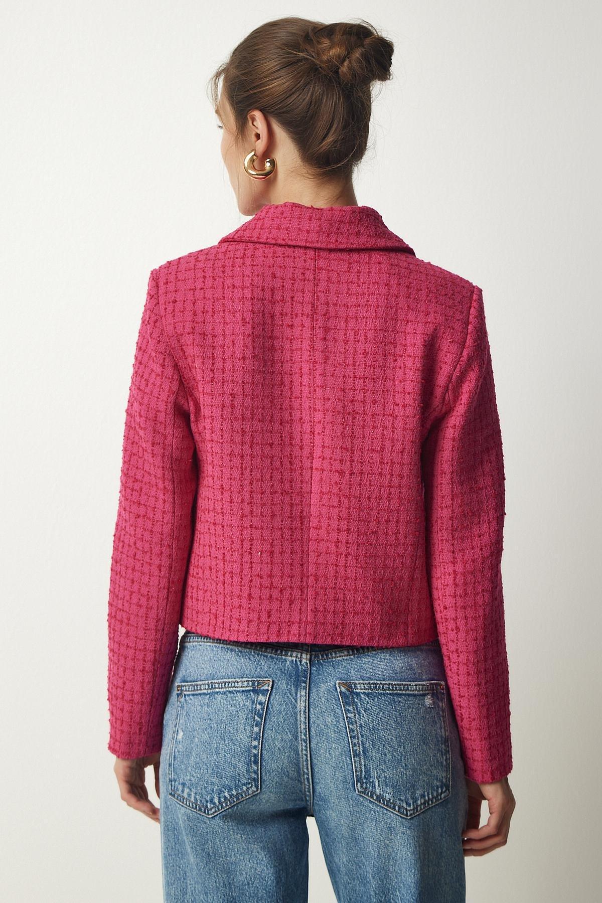 Pink Tweed Crop Jacket, , large image number 4