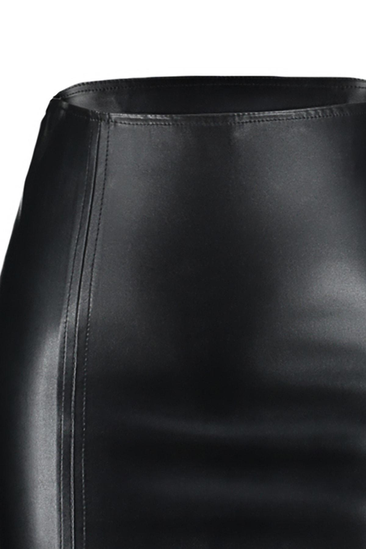Black Leather Opened Hem Skirt, , large image number 6