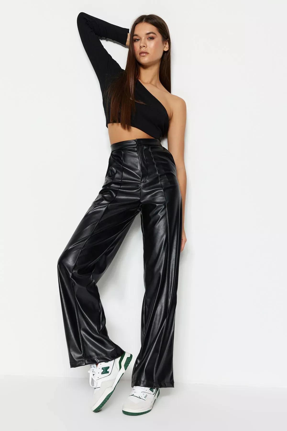 Black Wide Leg Pants, Black, medium