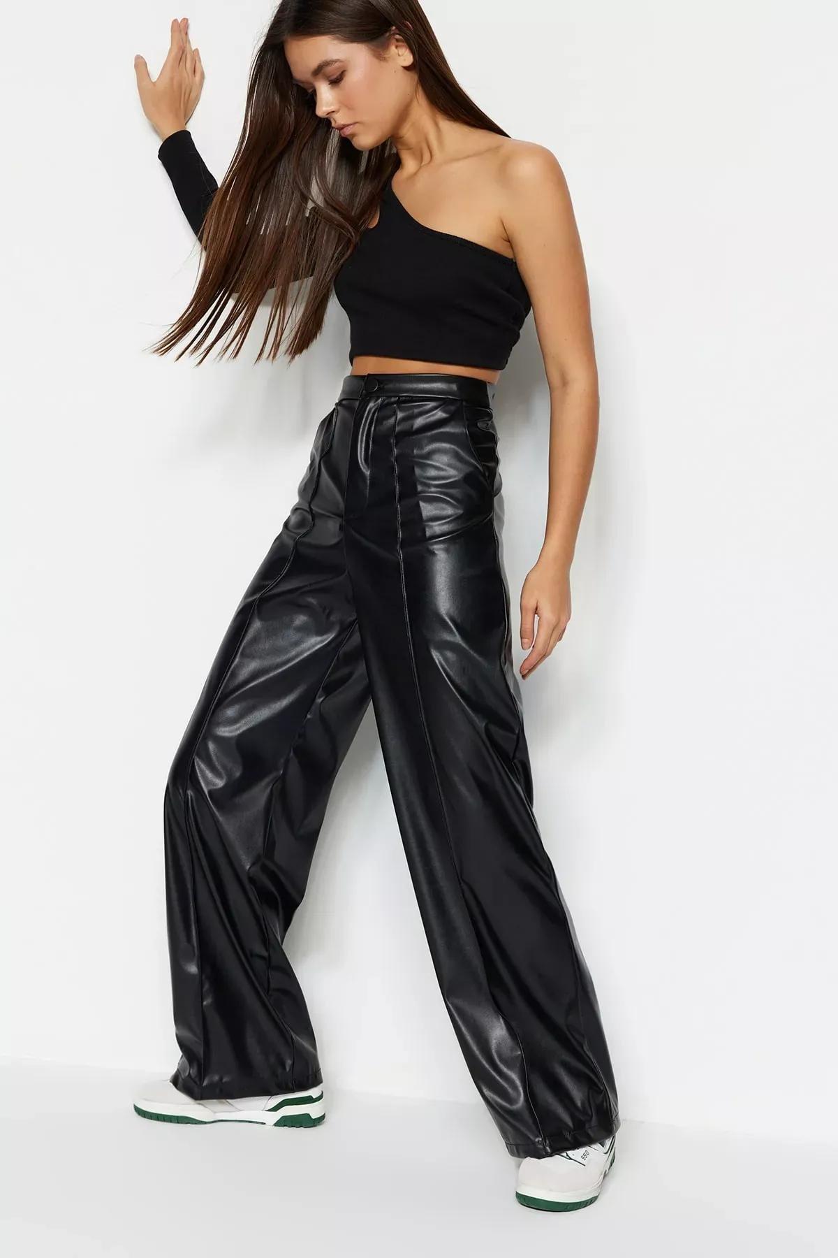 Black Wide Leg Pants, Black, medium