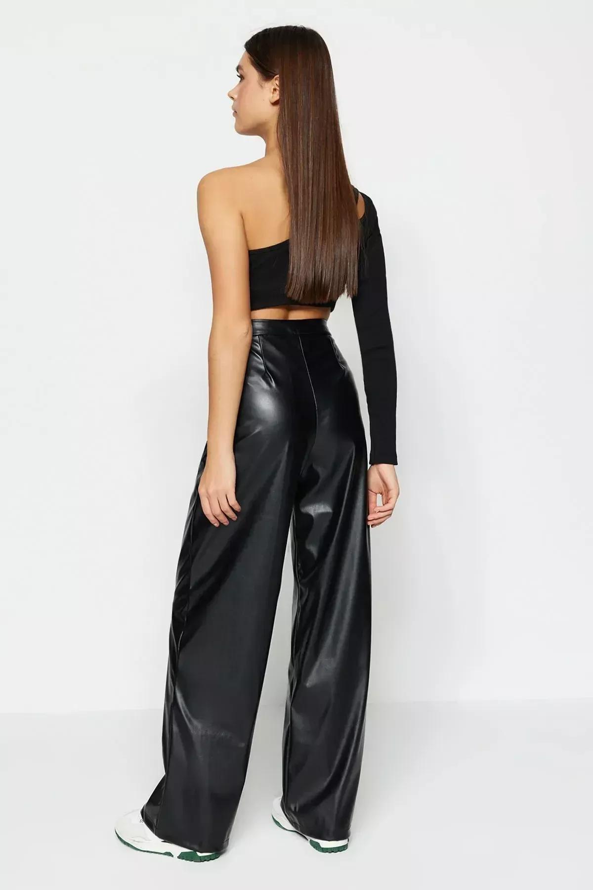 Black Wide Leg Pants, Black, large image number 4