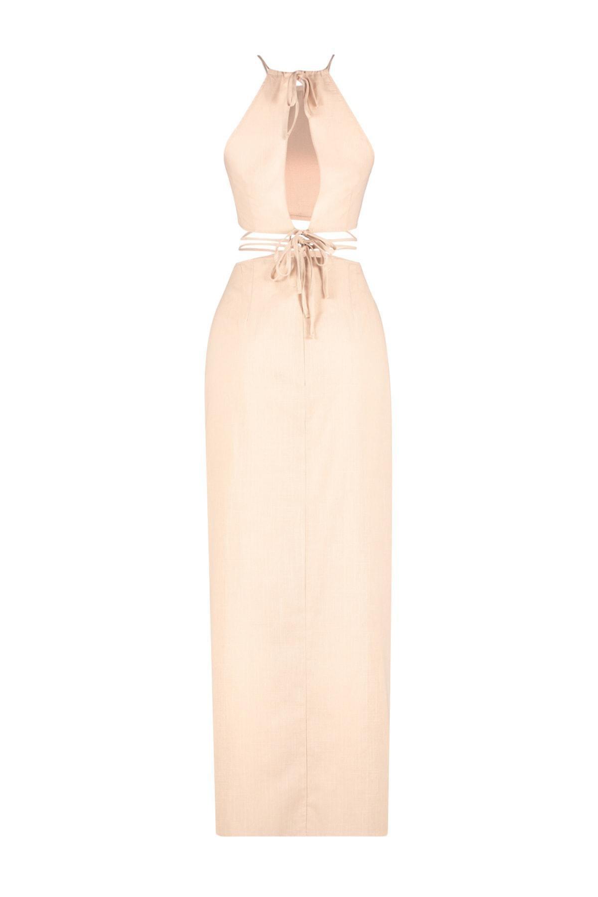 Beige Halter Neck Co-Ord Set, , large image number 3
